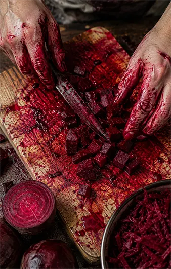 Beetroot being prepared in the kitchen