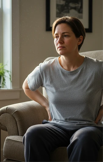 A woman taking a moment to rest at home